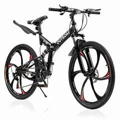 26-Inch Folding Mountain Bike, 21-Speed Dual Suspension
