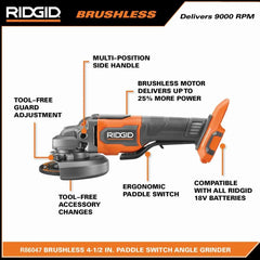 18V Brushless Cordless 4-1/2 in. Paddle Angle Grinder with (2) 4.0 Ah Batteries, Charger, and Bag -AC93044SBN