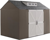 Resin Outdoor Storage Shed With Floor (7 x 7 Ft) Weather Resistant Gray Organization for Home/Backyard/Garden Tools/Lawn Mower/Bike Storage/Pool Supplies