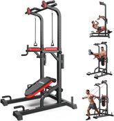 Power Tower Dip Station, Pull-Up Bar, Supine Board, Adjustable