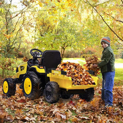 3-in-1 Ride-On Tractor, 24V Electric, Excavator & Bulldozer, Remote Control, LED, Music, USB/Bluetooth max 66 lbs – Bright-yellow