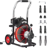 Drain Cleaner Machine 100FT x 1/2 Inch, Auto Feed Sewer Snake Auger on Wheels, 550W Portable Drain Cleaning Machine with 8 Cutters & Air-activated Foot for 2" to 4" Pipes