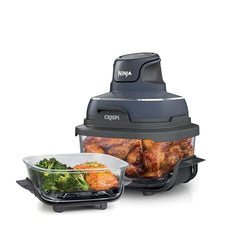4 in 1 Portable Glass Air Fryer Cooking System, 4QT & 6 Cup Glass Containers with Storage Lids, Easy Meals, Microwave, Freezer & Dishwasher Safe, Air Fry, Bake & More, Cyberspace, FN101GY