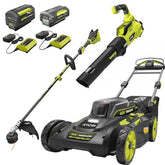 40V Brushless 20-Inch Walk Behind Self Propelled Mower String Trimmer Leaf Blower with (2) Batteries and (2) Chargers