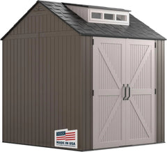 Resin Outdoor Storage Shed With Floor (7 x 7 Ft) Weather Resistant Gray Organization for Home/Backyard/Garden Tools/Lawn Mower/Bike Storage/Pool Supplies