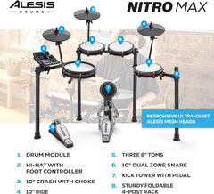Electric Drum Set with Mesh Pads & Bluetooth