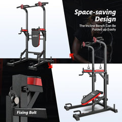 Power Tower Dip Station, Pull-Up Bar, Supine Board, Adjustable