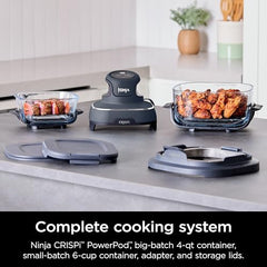4 in 1 Portable Glass Air Fryer Cooking System, 4QT & 6 Cup Glass Containers with Storage Lids, Easy Meals, Microwave, Freezer & Dishwasher Safe, Air Fry, Bake & More, Cyberspace, FN101GY