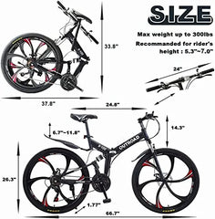 26-Inch Folding Mountain Bike, 21-Speed Dual Suspension
