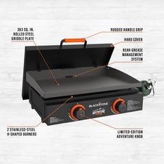 22 Propane Griddle Bundle, Black Includes Griddle, Hardcover, Carry Bag, 24,000 BTU Burners, Rear Grease System