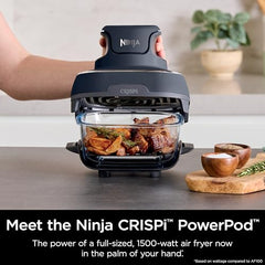 4 in 1 Portable Glass Air Fryer Cooking System, 4QT & 6 Cup Glass Containers with Storage Lids, Easy Meals, Microwave, Freezer & Dishwasher Safe, Air Fry, Bake & More, Cyberspace, FN101GY