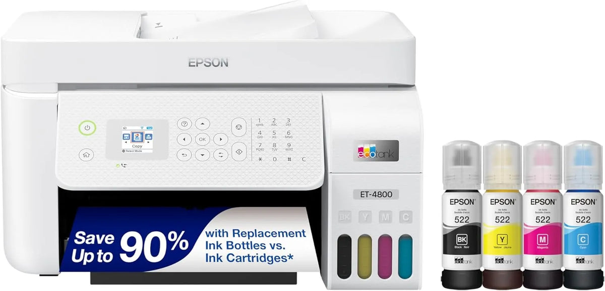 Wireless All-in-One Inkjet Printer, Cartridge-Free, Scanner, Copier, Fax, ADF, Ethernet, White