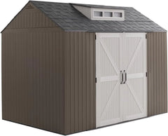 Resin Outdoor Storage Shed With Floor (7 x 7 Ft) Weather Resistant Gray Organization for Home/Backyard/Garden Tools/Lawn Mower/Bike Storage/Pool Supplies