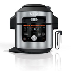 OL701 14 in 1 SMART XL 8 Qt. Pressure Cooker Steam Fryer with SmartLid & Thermometer Auto Steam Release, that Air Fries, Proofs & More, 3 Layer Capacity, 5 Qt. Crisp Basket, Silver/Black
