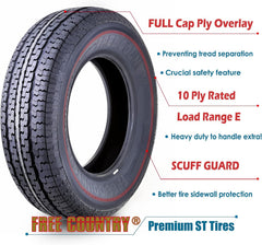 set of 4 Heavy Duty Trailer Tires ST205/75R15 205 75 15 10-Ply Load Range E Steel Belted Radial w/Scuff Guard