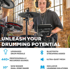 Electric Drum Set with Mesh Pads & Bluetooth