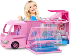 3-in-1 Transforming Camper Toy Vehicle with Pool, Truck, Boat and 50 Accessories