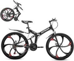 26-Inch Folding Mountain Bike, 21-Speed Dual Suspension