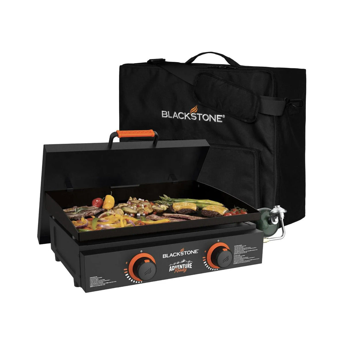 22 Propane Griddle Bundle, Black Includes Griddle, Hardcover, Carry Bag, 24,000 BTU Burners, Rear Grease System
