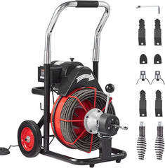 Drain Cleaner Machine 100FT x 1/2 Inch, Auto Feed Sewer Snake Auger on Wheels, 550W Portable Drain Cleaning Machine with 8 Cutters & Air-activated Foot for 2" to 4" Pipes