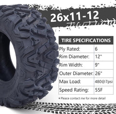 26x12-12 All-Terrain ATV/UTV Tires, Set of 2