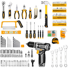 Tool Kit Box Drill Set: Home Mechanic Toolbox with 12V Power Cordless Drill