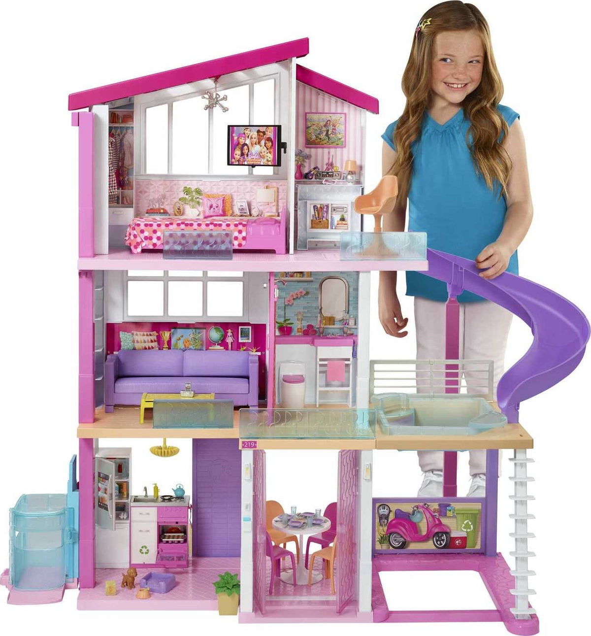 Dollhouse with Elevator, Pool, Lights & 70+ Accessories 3-Story Playset