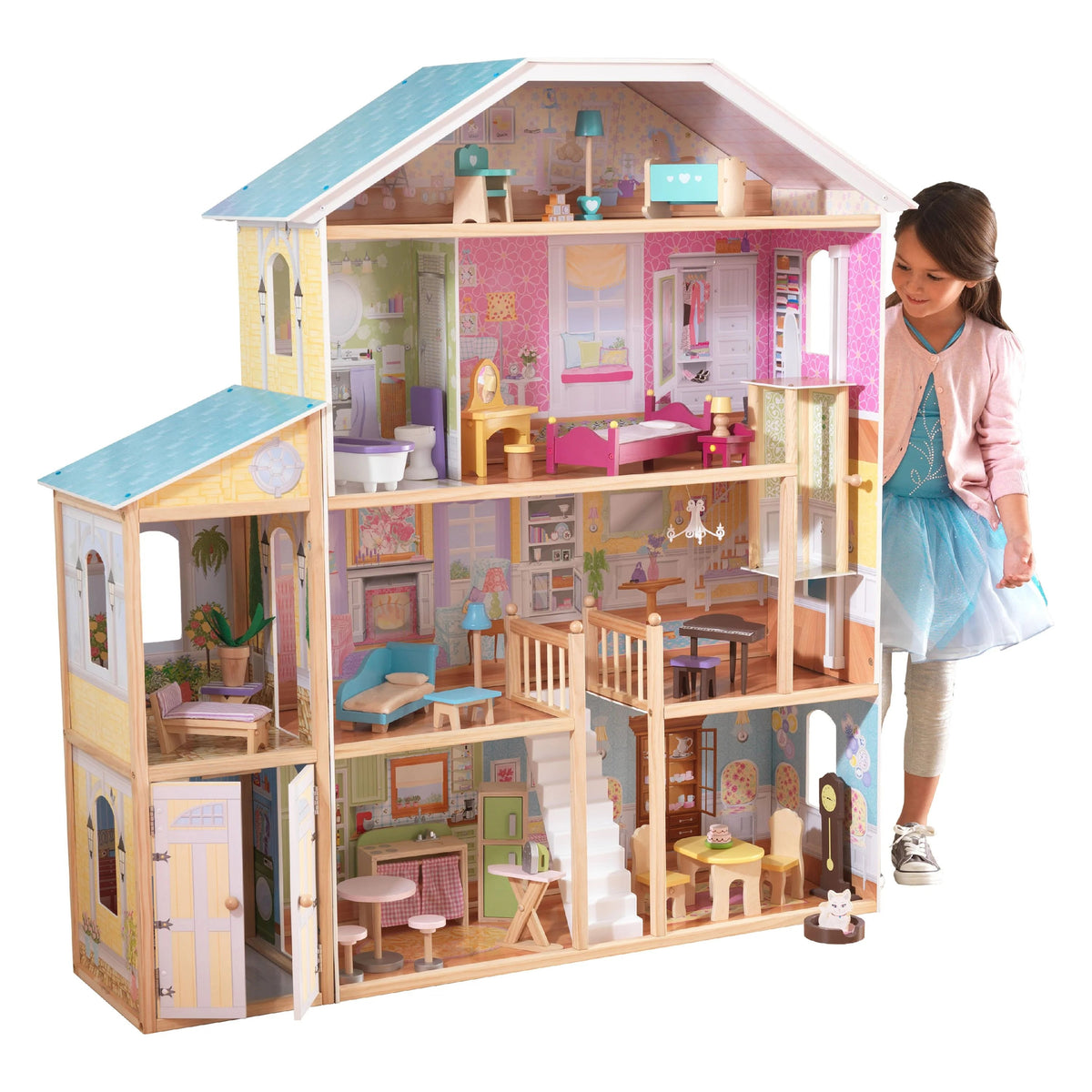 Majestic Mansion Wooden Dollhouse with 34 Accessories