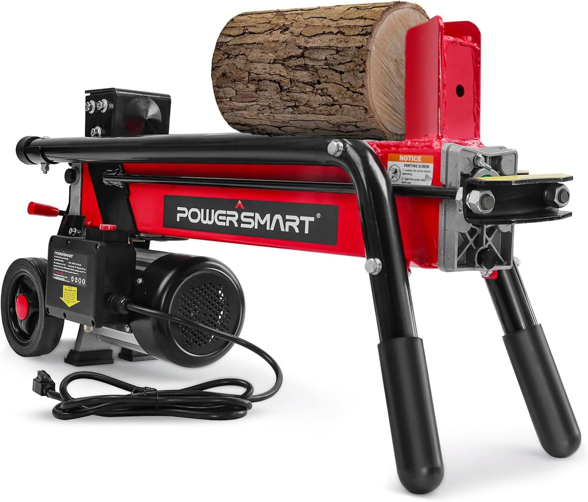 Electric Log Splitter 7-Ton - Efficient Wood Splitter with 3500 Motor Speed, 15 Amp, Horizontal Full Beam Design and Steel Wedge for Firewood & Kindling Cutting